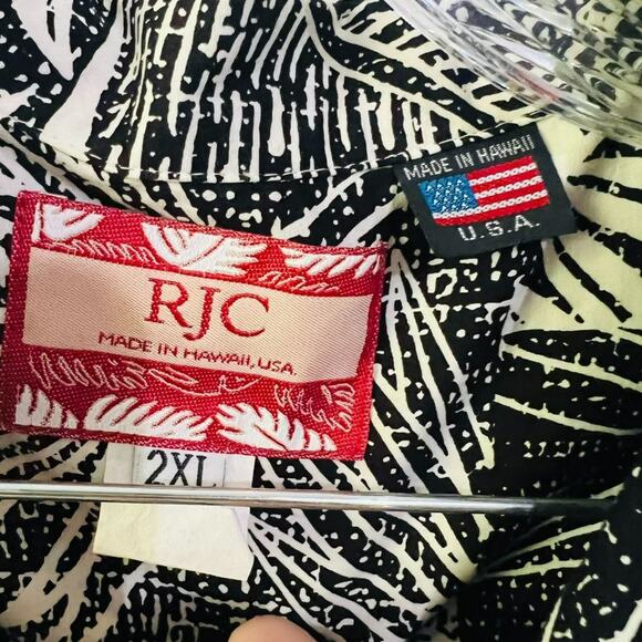 RJC Black White Hawaiian Shirt Mens 2XL Tropical Vacation - Picture 2 of 4